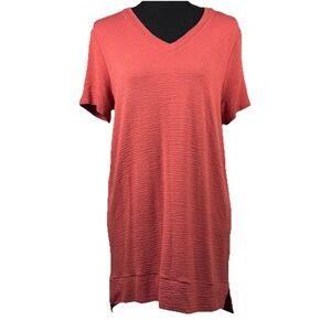 Adrianna Papell Red Sand Textured V Neck Short Sleeve Tunic Dress Size S